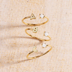 Initial Stone Open Ring