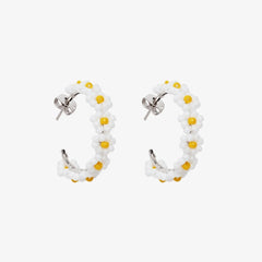 Beaded Flower Hoop Earrings