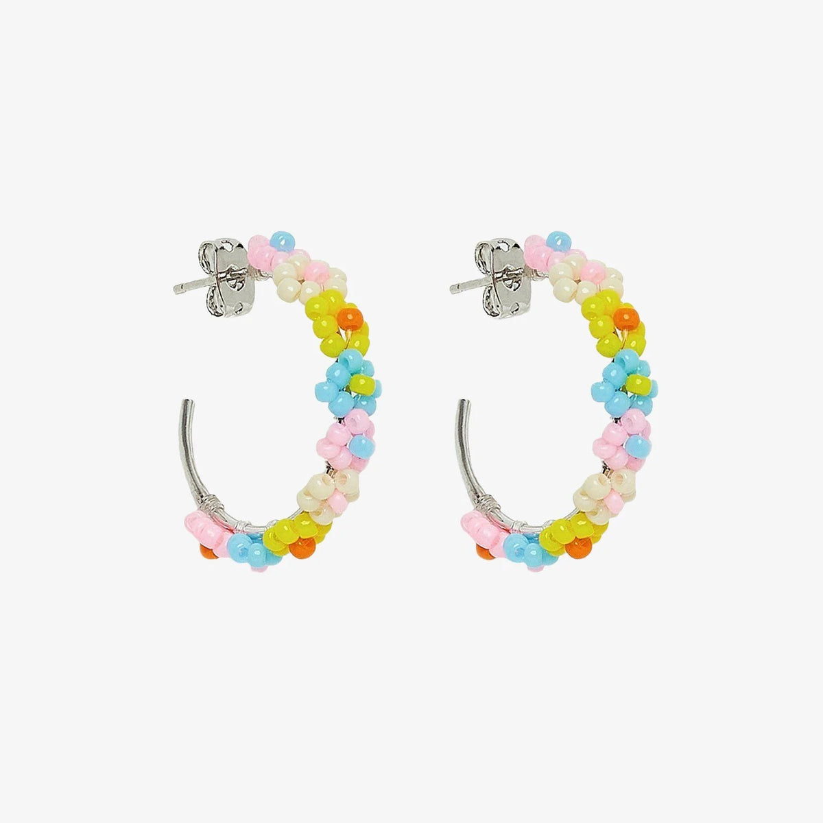 Beaded Flower Hoop Earrings