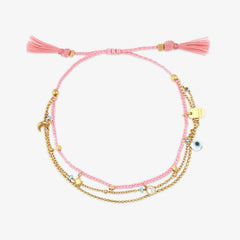String and Chain Layered Bracelet
